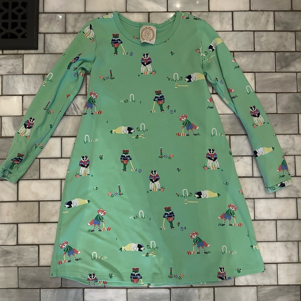 The Beaufort Bonnet Company size 9 girls Pima cotton Mint Dress with Dog Pattern